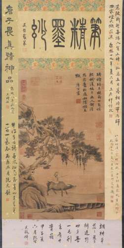 A CHINESE PAINTING OF FIGURE ON BAFFALO SIGNED TANG YIN