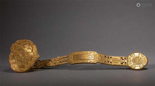 A CHINESE BRONZE-GILT RUYI SCEPTER