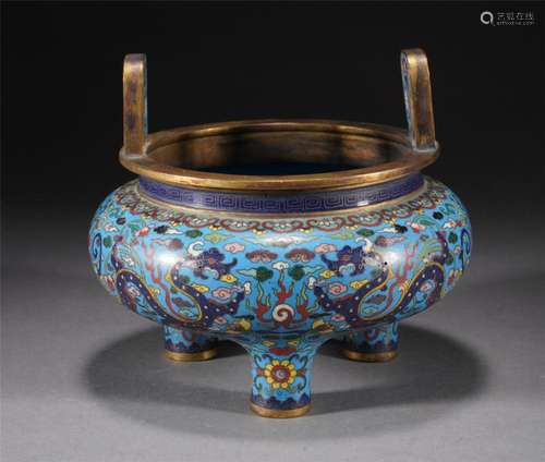 A CHINESE CLOISONNE ENAMEL DRAGON CENSER