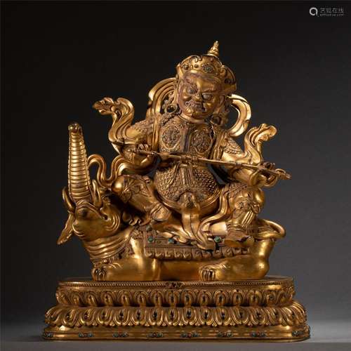 A SINO-TIBETAN BRONZE-GILT GUARDIAN