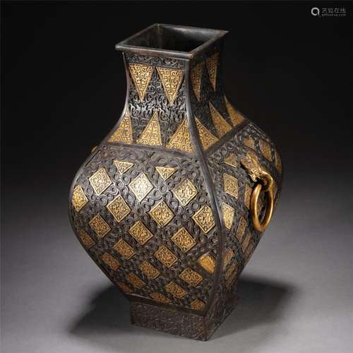 A CHINESE BRONZE PARTLY GILT VASE