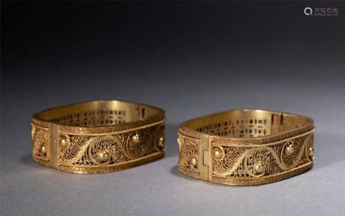 PAIR CHINESE BRONZE-GILT BANGLES