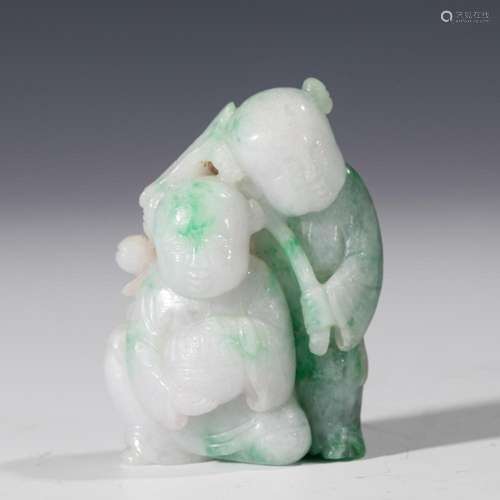 A CHINESE CARVED JADEITE KIDS GROUP