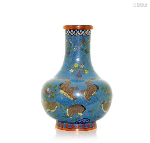 Rare Chinese \'Quail\' Cloisonne Vase.