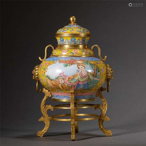 A CHINESE PAINTED ENAMEL INCENSE BURNER