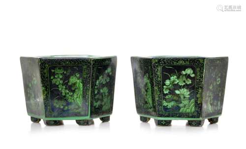 Pair of Chinese Green Enamel Flower Pots
