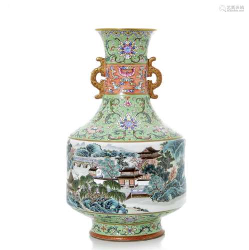 A Very Fine Chinese Famille Rose \'Landscape\' Vase