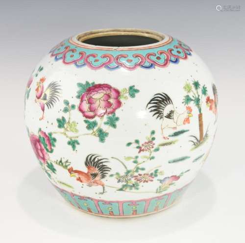 A Chinese Famille Rose \'Rooster\' Jar