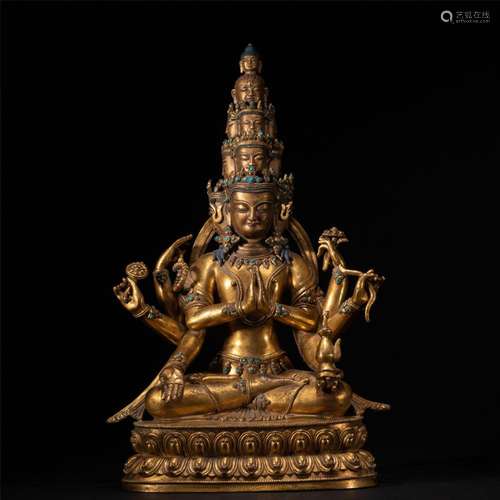 A CHINESE BRONZE-GILT ALOVAKITESVARA