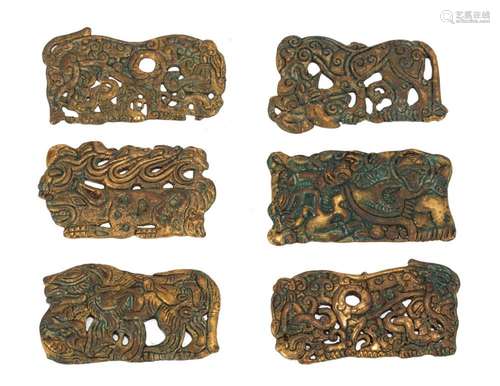 A SET OF SIX CHINESE BRONZE-GILT PANELS