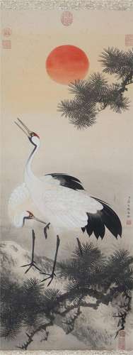 A CHINESE PAINTING OF CRANES SIGNED JIANG TINGXI