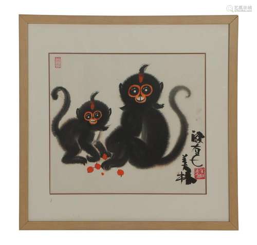 A CHINESE PAINTING OF MONKEYS