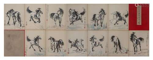 A CHINESE PAINTING ALBUM OF HORSES SIGNED XU BEIHONG