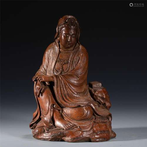 A CHINESE CARVED BAMBOO GUANYIN