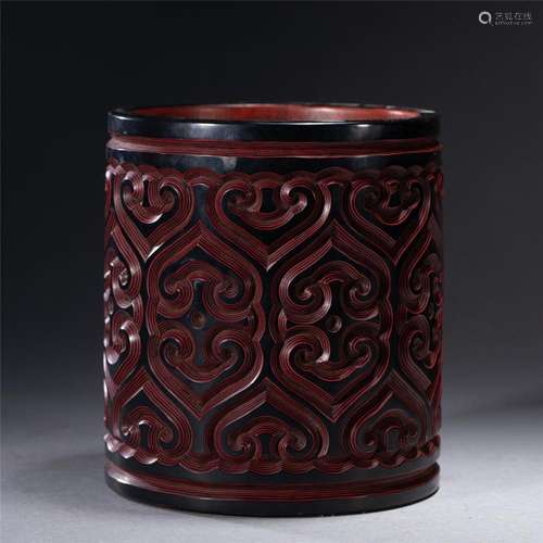 A FINE CARVED LACQUER BRUSHPOT