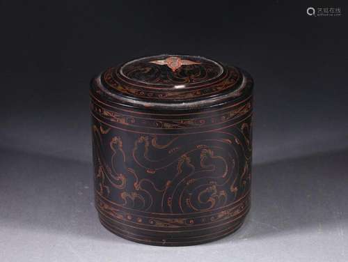 A Painted Lacquer Container with Cover