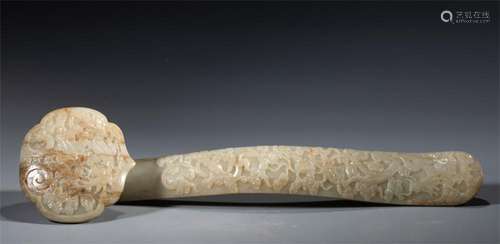 A CHINESE CARVED JADE RUYI SCEPTER