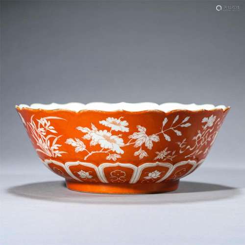 A CHINESE IRON RED LOBED BOWL