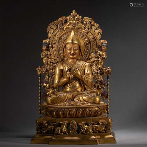 A SINO-TIBETAN BRONZE-GILT SONG KHAPA