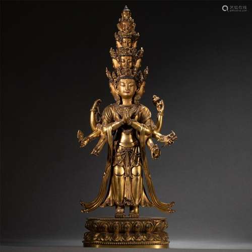 A SINO-TIBETAN BRONZE-GILT EIGHT-ARMS ALOVAKITESVARA