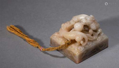 A CHINESE CARVED SOAPSTONE CHILONG SEAL