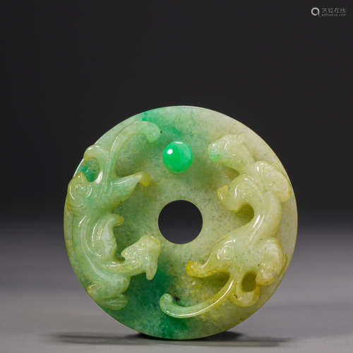 Emerald auspicious animal pattern bi翡翠瑞獸紋璧