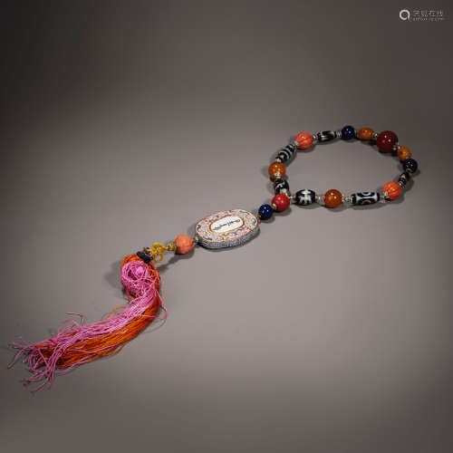 Enamel-color fasting sign dzi bead multi-treasure hand-held琺...