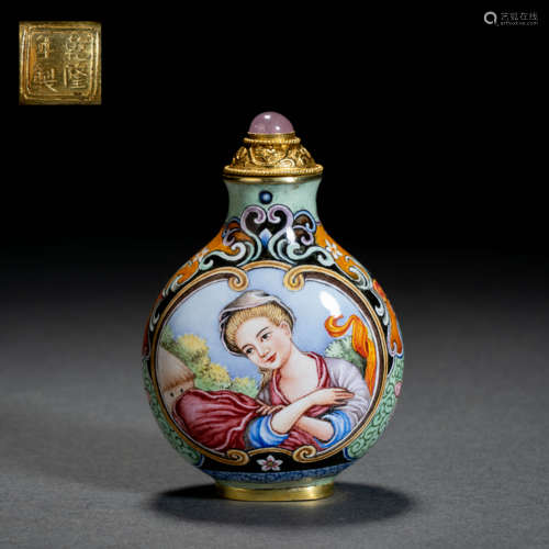 Gold painted enamel western figure snuff bottle金胎畫琺瑯西洋...