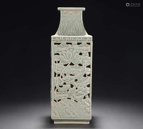 Bean green glaze carved fish and grass pattern lotus pond mo...