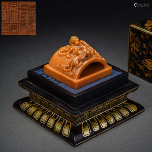 Qing Dynasty Tianhuang Stone Beast Button Arch Bridge Seal清...