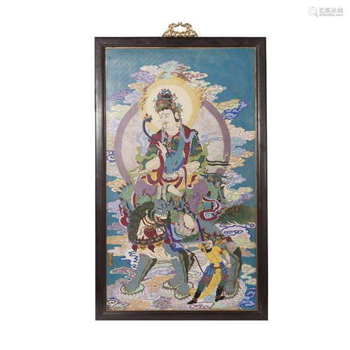 Cloisonné Enamel Manjushri Hanging Screen掐絲琺瑯文殊菩薩掛屏