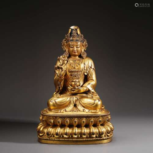 A gilt bronze statue of Avalokitesvara銅鎏金觀音坐像