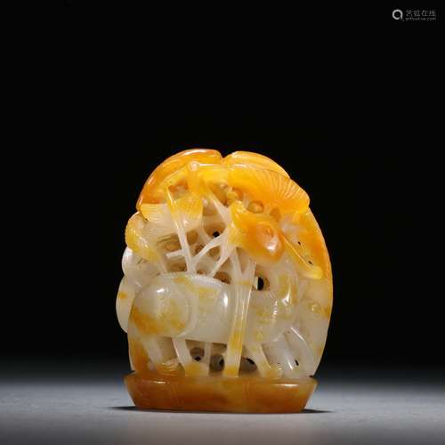 Hetian jade seed material flower, bird and deer pattern stov...