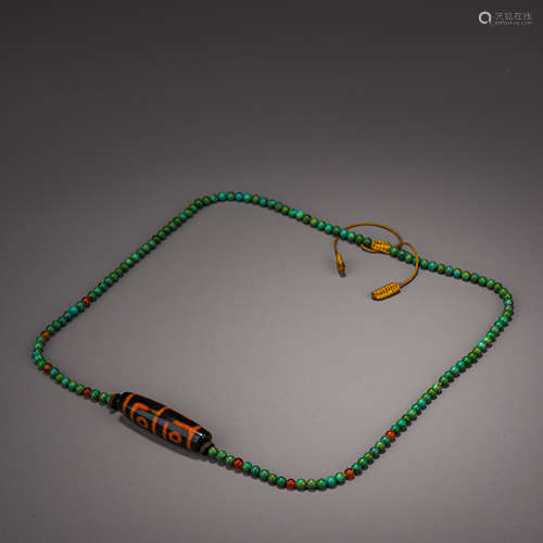 Turquoise Dzi Bead Necklace松石天珠項飾