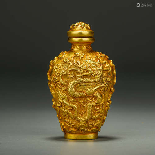 Pure Gold Dragon Snuff Bottle純金龍紋鼻煙壺