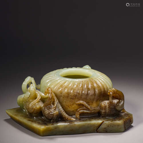 Hetian jade water bowl with goose pattern和田玉鵝紋水盂