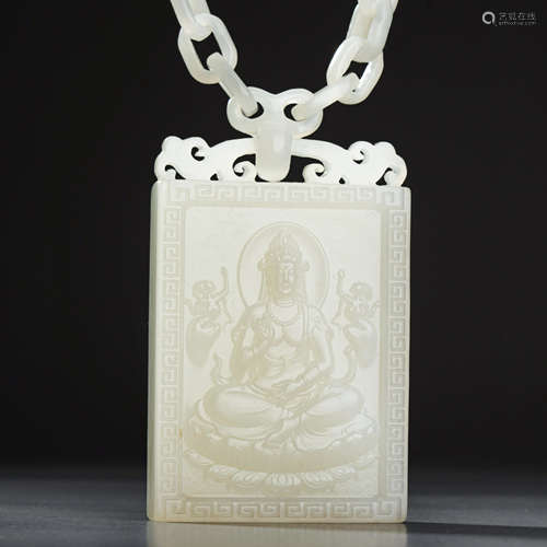 Hetian Jade Guanyin Necklace和田玉觀音牌項飾