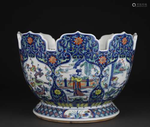 Qing Dynasty Kangxi blue and white bucket color window lands...