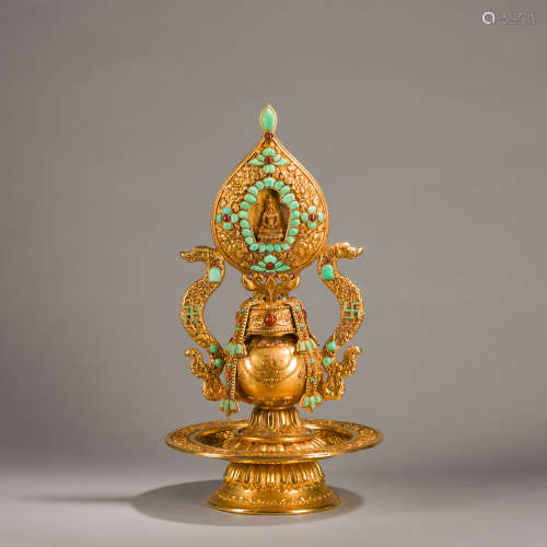 A gilt-bronze vase with gems inlaid with longevity銅鎏金嵌寶...