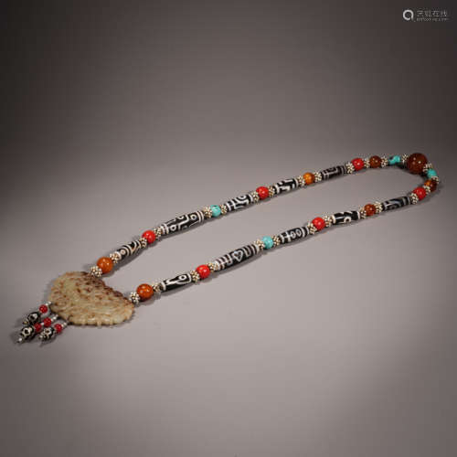 Hetian Jade Brand Necklace Inlaid with Dzi Beads and Multipl...