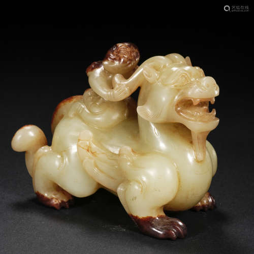 Hetian Jade Character Riding Beast Ornament和田玉人物乘獸擺件