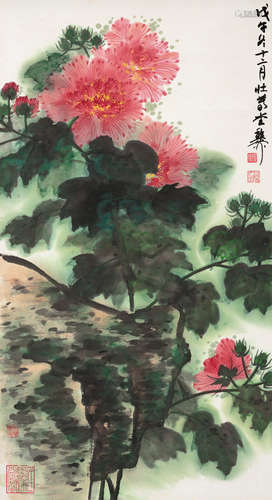 谢稚柳 1978年作 芙蓉花 镜片