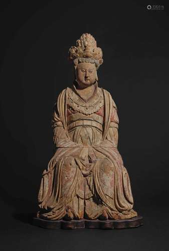 IMPORTANTE ET RARE STATUE DE DIVINITÉ DAOISTE EN BOIS Song (...