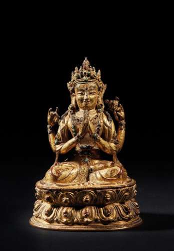 NEPAL - XVIe/XVIIe siècle    Statuette d\'Avalokitesvara Cha...