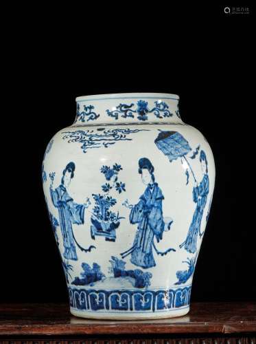 CHINE - XIXe siècle    Potiche balustre en porcelaine décoré...