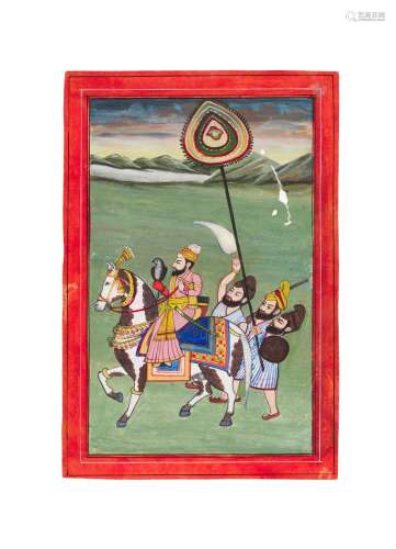 A PUNJAB PROCESSION WITH AN EAGLE IN A KING'S HAND SEATED ON...