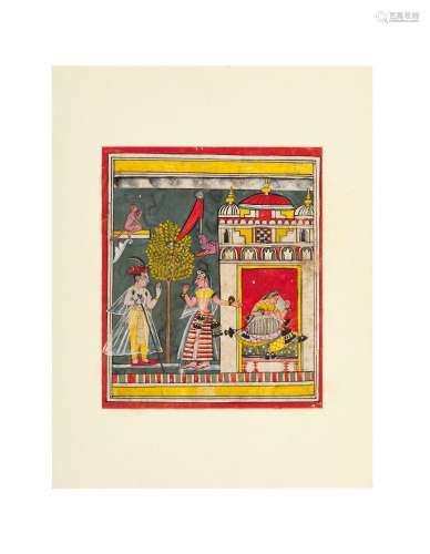 A MALWA/CENTRAL INDIA RAGINI PAINTING DEPICTING THE HERO BEI...