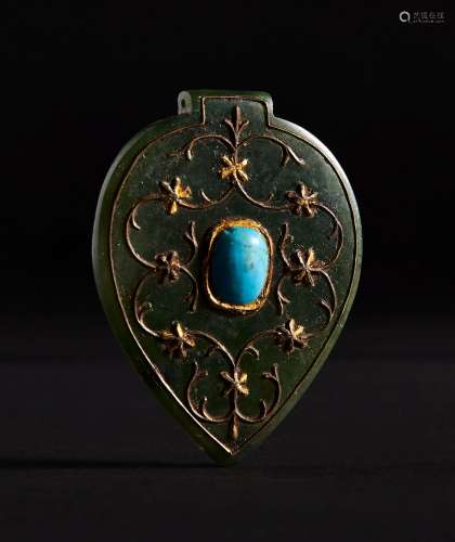 A MUGHAL SPINACH JADE PENDANT, 19TH CENTURY, INDIA