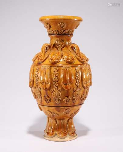 Yellow glazed lotus vase