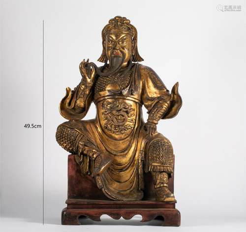 Ming Dynasty Bronze Plated Gold Wu Guan Gong Statue